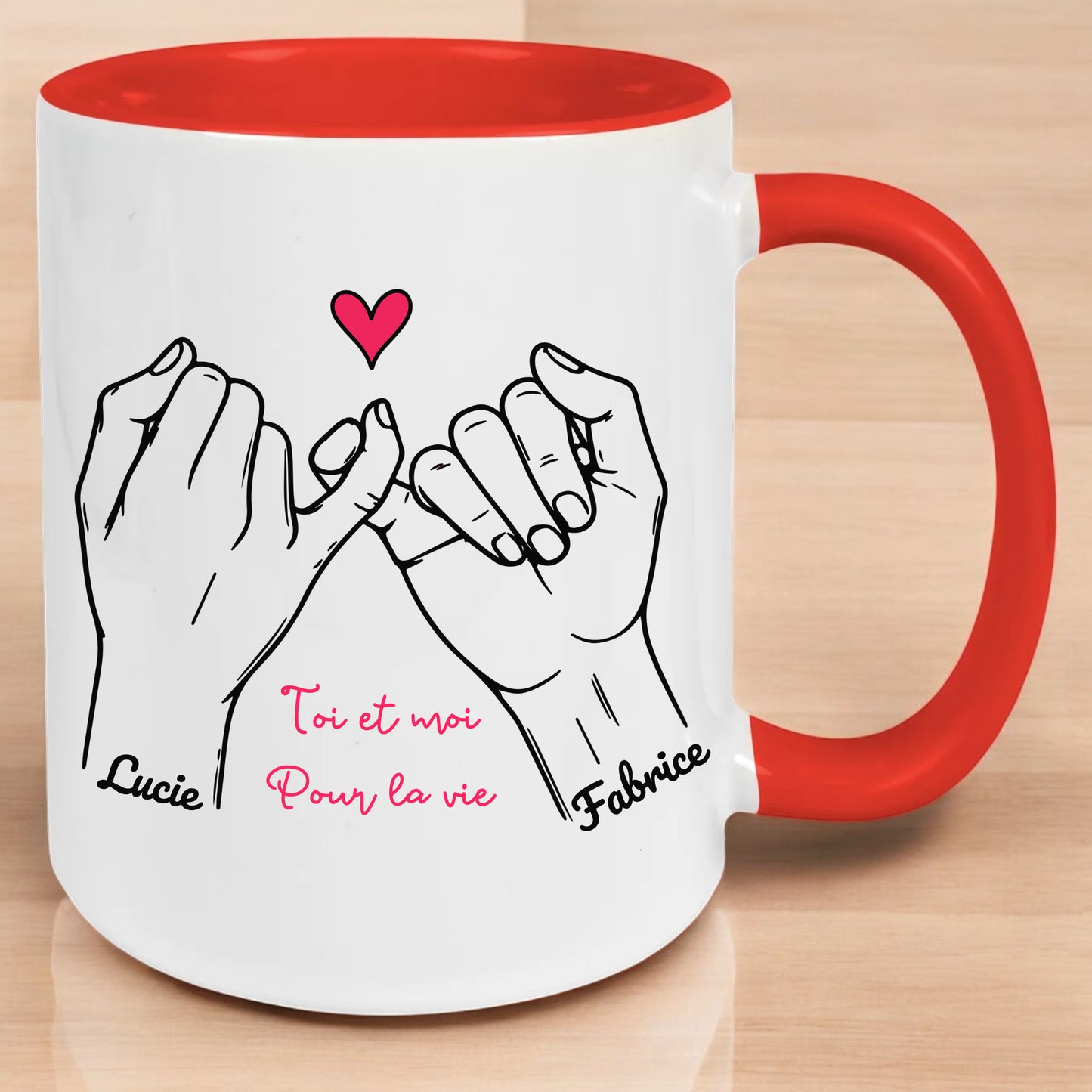 Mug Couple – Motif "2 Mains" avec Prénoms ❤️